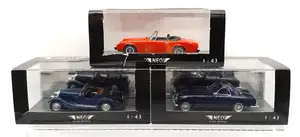Neo Scale Models, a boxed 1:43 scale group comprising of NEO46130Morgan Plus 4 Plus, NEO44390 Jensen Healey MkII along with NEO46235 Morgan 4-4 (Flat Radiator)