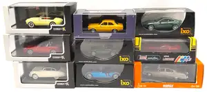 IXO, Trofeu, PremiumX, Jouef & Norev, a boxed 1:43 scale group to include Norev Jaguar Mk10, Trofeu 501 Ford Escort 1300GT (1968) in Spring Yellow, IXO Lotus E