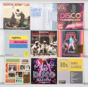 New Vinyl: A selection of contemporary vinyl compilations covering a broad range of genres including blues, country, disco, rock, and alternative hits