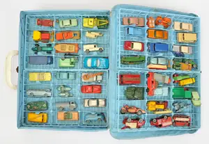 Matchbox Collectors 41 Carry Case - case containing 4 plastic trays holding 48+ Regular Wheel Models to include 22b Vauxhall Cresta - metallic dark gold, 22b V