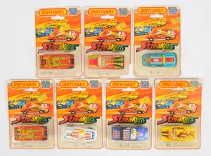 Matchbox Superfast 1970's Issue Blister Pack Group Of Streakers to include 26b Lamborghini Countach - burnt orange body with lime green & black tampo print, am