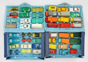 Matchbox pair of Mini Collectors Carrying Cases - each containing 24 Regular Wheel models to include 8e Ford Mustang, 20c Chevrolet Impala Taxi, 75b Ferrari Be