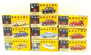 Vanguards, a boxed 1:43 scale group to include VA06402 Vauxhall PA Cresta in Lime Yellow/Swan White and others