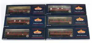 Bachmann Branchline OO gauge group of boxed MK1 coaches in maroon, comprisin