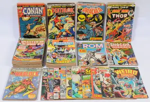 Marvel Comics, Conan the Barbarian, Deathlok, Dracula, Marvel Team-Up, Master of Kung Fu, Micronauts, Rom, Shogun Warriors, Warlock & similar.  Although unchec