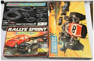 Scalextric Slot Car Sets A Group Of 3 - (1) 75 To Include 2 Cars - (1) BRM - Green and (2) Cooper - Red