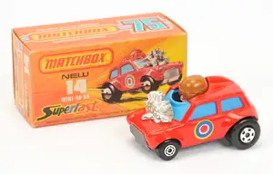 Matchbox Superfast 14b Mini Ha-Ha - Rare Dark Pink Driver brown helmet, red body with 4 colour roundels, blue windows, bare metal base - Near Mint in Excellent