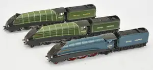 Bachmann Branchline OO gauge trio of unboxed BR A4 Class 4-6-2 steam locomotives in spurious liveries, comprising