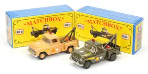 Matchbox Models of Yesteryear Code 2 issues MAC01 1955 Chevrolet Military Breakdown Truck (1) dark military green body and wheels with "US Army Logos" 1 of 40 