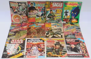 Marvel Comics UK & similar, Star Wars Weekly, Eagle, Star Lord, Buck Rogers & Doctor Who.  Includes Star Wars Weekly #1 (1978) with Free Gift X-Wing Fighter (d