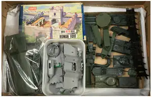 A Mixed Group of Airfix Models, Including: Set No' 1706 'Roman Fort'(Snap-Together Buildings Series), 1/76th Scale & Multiple World War 2 Vehicles.