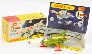Dinky Toys 351 "UFO" Shado Interceptor - Green with blue tinted window, gold thruster,