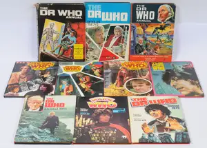 BBC TV, Doctor Who Annuals.  Although unchecked for completeness condition generally appears to be Fair to Good.  See photo.