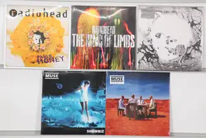 New Vinyl: A selection of contemporary alternative and indie rock vinyl LP records featuring significant studio albums by Radiohead and Muse. This collection h