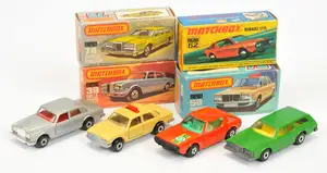 Matchbox Superfast group of Cars (1) 39b Rolls Royce Silver Shadow - metallic silver body, clear windows, red interior, bare metal base (2) 56c Mercedes 450 SE