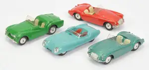 Corgi Toys  A Group Of 4 To Include - Lotus Mark II Le Mans Racing Car - Drab Light blue with red seats, MGA Sports Car