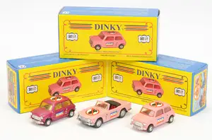 Matchbox Dinky Code 2 Issues DKY17 (1) 1965 Mini Cooper "CND" - pink 1 of 20 (2) similar in metallic magenta 1 of 6 (3)1965 Triumph TR4A IRS Donor Model 2 of 2