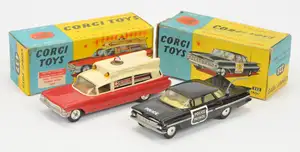 Corgi Toys A Pair - (1) 223 Chevrolet Impala "State Patrol" - Black body, lemon interior, spun hubs