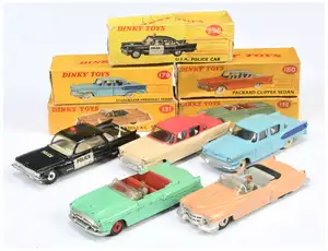 Dinky Toys A Group Of 5 To Include - 131 Cadillac Tourer -  Peach, 259 Cadillac "USA Police" Car