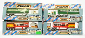 Matchbox Convoy Series Group (1) CY5 Peterbilt Covered Truck "Interstate Trucking" (2) similar but no tampo to offside cab (3) CY8 Kenworth Box Truck "Redcap" 