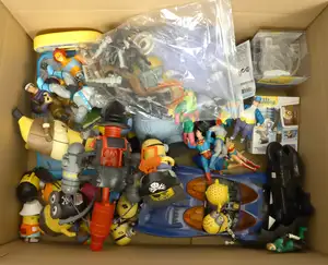 Star Wars and mixed media toy collection featuring loose vintage figures including Luke Skywalker (Jedi Knight), Han Solo, Princess Leia (Boushh Disguise), and
