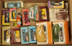 Matchbox Models of Yesteryear Group to include Code 2 Y12 Ford T Van "Cada Toys", 2 x Y13 RAF Tender; 2 Lesney Giftware - Silver Ghost & Speed King Sandcat; Di