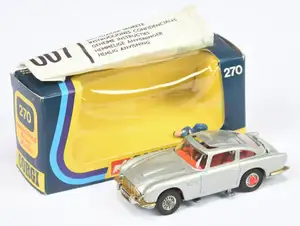 Corgi Toys 270 "James Bond" Aston Martin DB5 - Silver body with red interior and tyre slashers