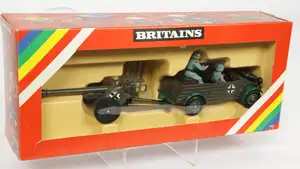 Britains - Army Group Series (1980's Issue), comprising: Set 9788, German Kublewagen Scout Car & PAK 38 Field Gun, complete with Crew and Ammunition.
