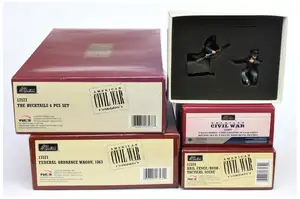 Britains - American Civil War Range, comprising: Set 17577 'The Bucktails 6 Pcs Set', Set 17571 'Federal Ordnance Wagon, 1863', Set 17574 'Rail Fence/Bush Tact