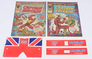 Marvel Comics UK Weekly, Captain Britain #1 & #2 (1976) with Free Gifts.  Issue #1 First Appearance of Captain Britain with Free Gift Mask & #2 with Free Gift 