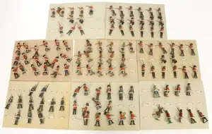 Britains or Similar - A Large Group of Line Infantry or similar Lead Figures, trayed and Strung. Includes Infantry, Band Members & others.