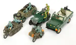 Britains 'Military Vehicles' Range - A collection of unboxed sets, Including: Set 9783 'German Scout Car' (Kubelwagen), Set 9786 'U.S. Jeep', 9780 'Kettenkrad 