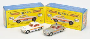 Matchbox Dinky Code 2 Issues DKY-12 1966 MGB GT "Police" (1) white with red interior, orange side labels, Police labels to front, rear, and lower doors, blue r