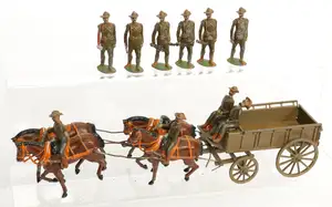 Britains - for C.F. Eckhardt - Army Service Corps Supply Wagon and Escort (1908 version), comprising:  Wagon Set with 4 x Horse Team (Collar Harness), 2 x Dri