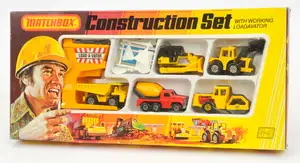 Matchbox Superfast G5 Construction Vehicle Gift Set comprising (1) 19c Cement Mixer, (2) 29c Tractor Shovel - yellow, black bucket (3) 58c Faun Dump Truck - ye