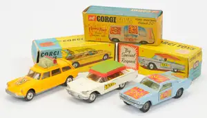 Corgi Toys A Group Of 3 - (1) 345 Ford Mustang Fastback "Flower Power"  - Lilac Body, cast hubs,