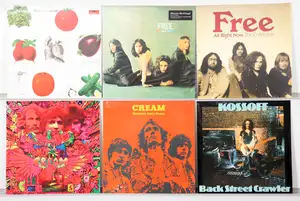 New Vinyl: A collection of classic rock and blues rock vinyl LPs, featuring key studio albums and compilations by Cream and Free.
Included titles:
Cream – Be