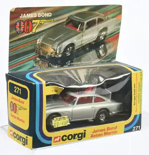 Corgi Toys 271 "James Bond" Aston Martin DB5 (1/36th) - Silver body with red interio