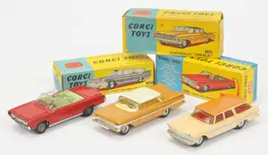 Corgi Toys A Group Of 3 - (1) 219 Plymouth Sports Suburban Station Wagon - Cream with tan roof,